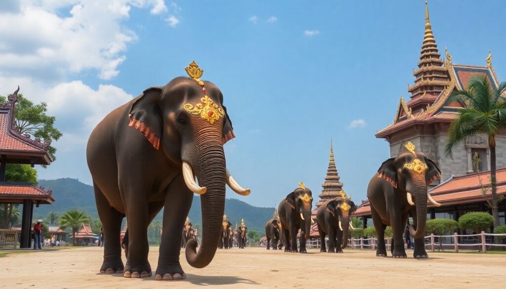 храмы и слоны - иллюстрация