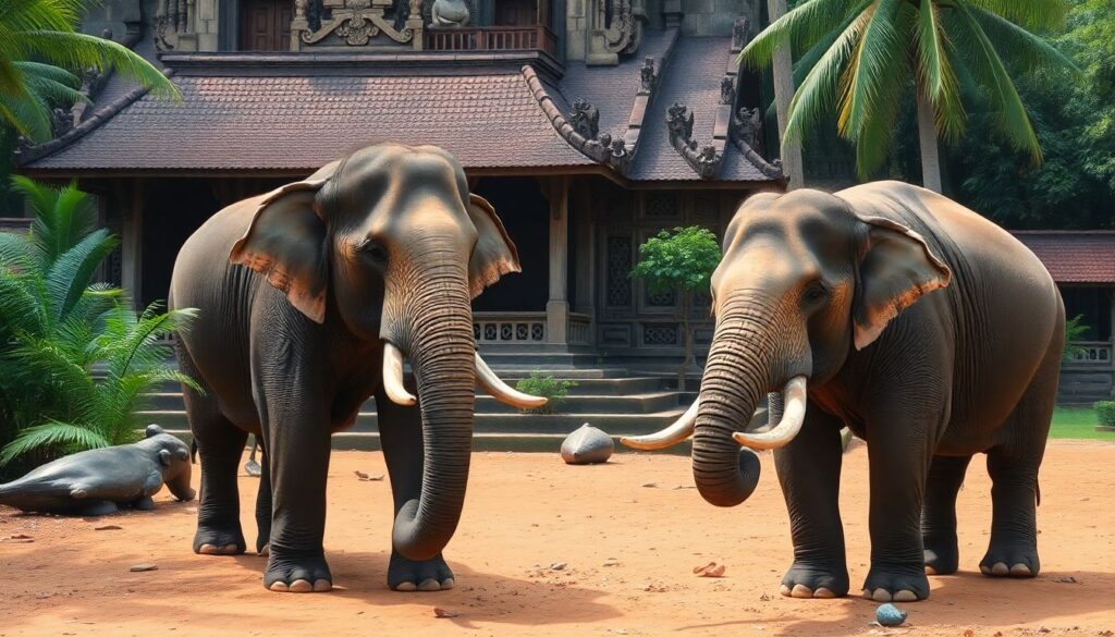 храмы и слоны - иллюстрация