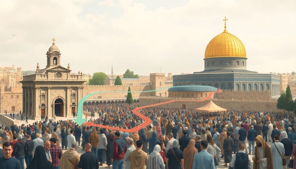 Путешествие по святым местам Иерусалима - иллюстрация