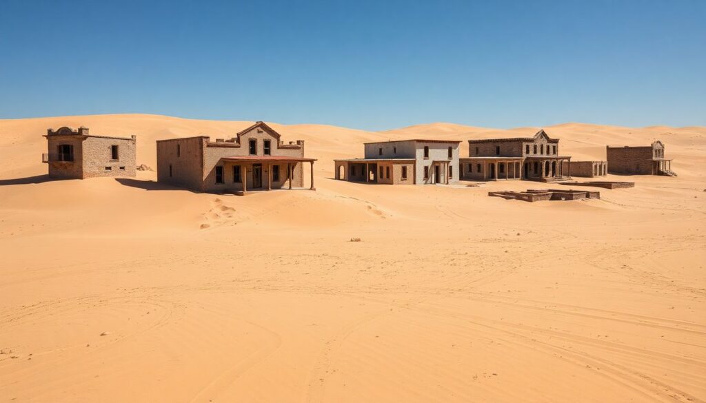 дюны и заброшенный город - иллюстрация