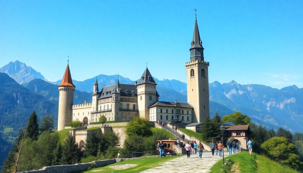 замки и альпийские луга - иллюстрация