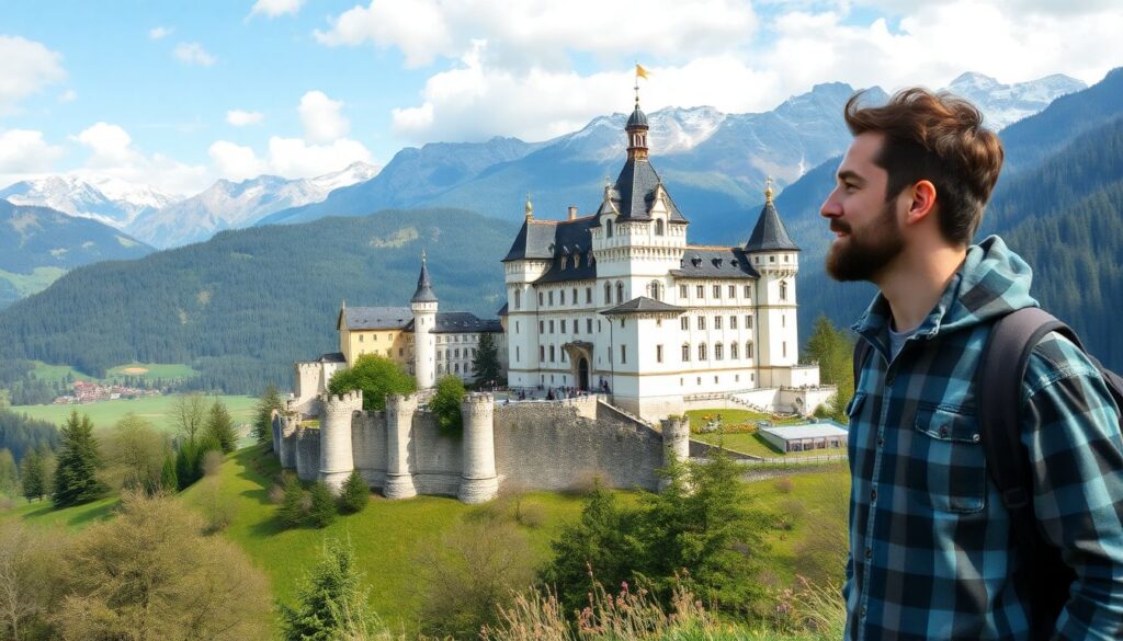 замки и альпийские луга - иллюстрация