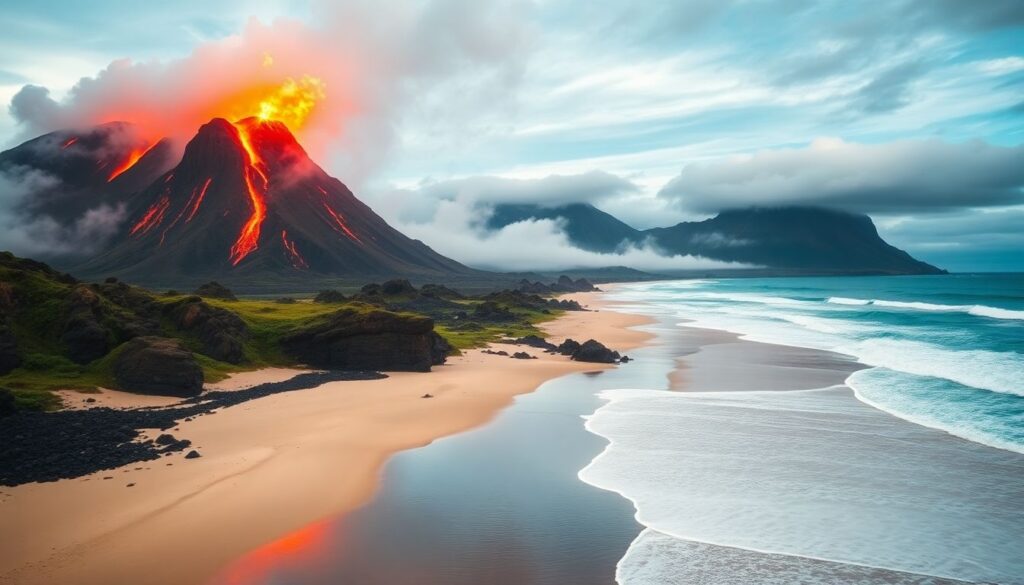 пляжи и вулканы - иллюстрация