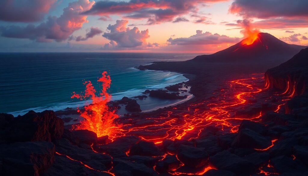 пляжи и вулканы - иллюстрация